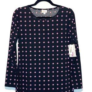 LuLaRoe Debbie Medium Sheath Dress Long Sleeve Geometric Squares Red Blue Black